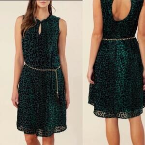 Hale Bob Isobel Dark Green Silk Blend Velvet Burnout Sleeveless Dress Small
